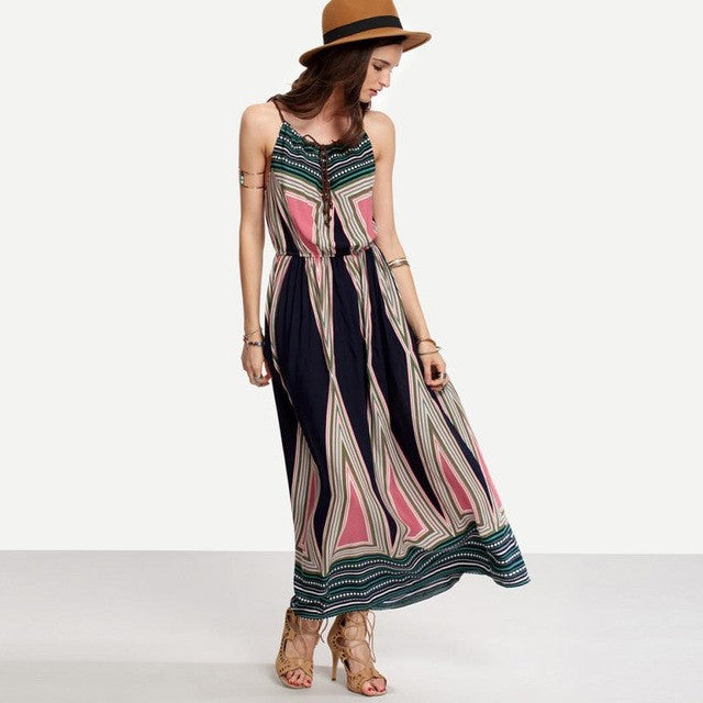 New Fashion Women Boho Beach Dress  Sleevless Long Maxi Women's Dresses Casual Print Sexy Dress robe femme YWW GS