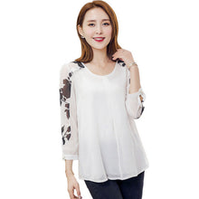 New Fashion Women Button T shirts Print T-shirt Women 0-neck Top 3/4 Sleeve Chiffon M-4XL Korean Style Female tops 70861 GS