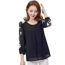 New Fashion Women Button T shirts Print T-shirt Women 0-neck Top 3/4 Sleeve Chiffon M-4XL Korean Style Female tops 70861 GS