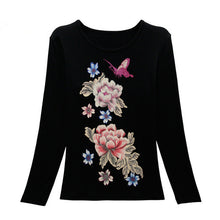 New Fashion Women Full Sleeve Female Diamond tops Bling clothing XL-4XL T shirts Floral Print t-shirt Women Top 72107 GS
