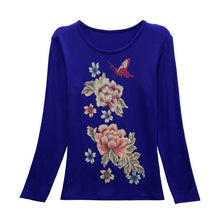 New Fashion Women Full Sleeve Female Diamond tops Bling clothing XL-4XL T shirts Floral Print t-shirt Women Top 72107 GS