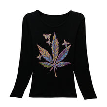 New Fashion Women Full Sleeve Female Diamond tops Bling clothing XL-4XL T shirts Floral Print t-shirt Women Top 72107 GS