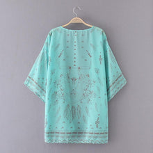 New Fashion Women Shirts Tops Print Ladeis Three Quarter blouses Long Chiffon Kimono Beachwear Cover Up Women Clothing SY GS