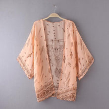 New Fashion Women Shirts Tops Print Ladeis Three Quarter blouses Long Chiffon Kimono Beachwear Cover Up Women Clothing SY GS