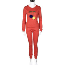 New Fashion Women Sweatshirt Two Piece Set Litchi Pompom Ball   Long Sleeve Tops +Pants Outfit Set Women #02103 GS