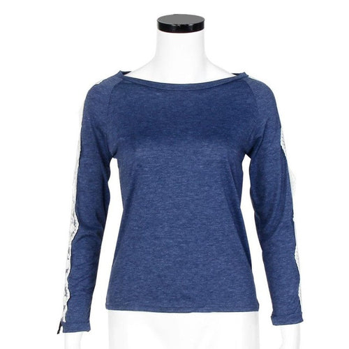 New Fashion Women T Shirts Lace Top Patchwork Long Sleeve Ladies Casual Loose T-Shirt Female GS