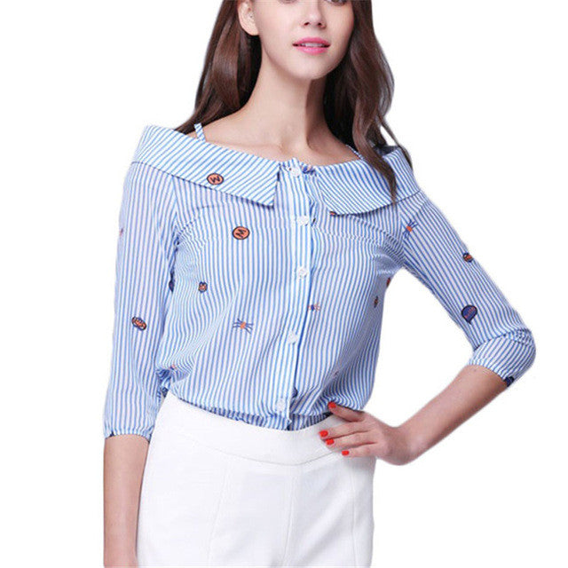New Fashion Women T shirts Print Panda T-shirt Women Slash-neck With Button Top Short 3/4 Sleeve Chiffon Female tops 70860 GS