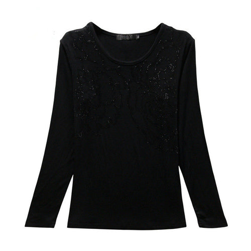 New Fashion Women XL-4XL T shirts clothing Print t-shirt Women Top Full Sleeve Female Bling tops 72102 GS