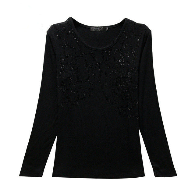 New Fashion Women XL-4XL T shirts clothing Print t-shirt Women Top Full Sleeve Female Bling tops 72102 GS