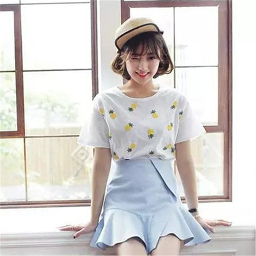 New Fashion Women clothing Short T shirts Pineapple Print t-shirt Women Top Short Sleeve Female Fruit tops 71678 GS