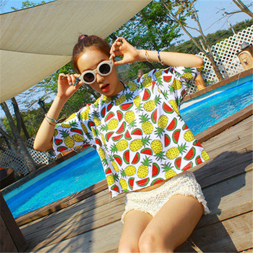 New Fashion Women clothing Short T shirts Print t-shirt Women Top Short Sleeve Female Fruit tops 71680 GS