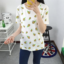 New Fashion Women clothing T shirts Pineapple Letter Print t-shirt Women Top Short Sleeve Female Fruit tops 71683 GS