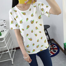 New Fashion Women clothing T shirts Pineapple Letter Print t-shirt Women Top Short Sleeve Female Fruit tops 71683 GS