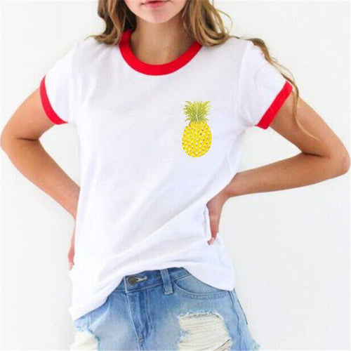 New Fashion Women clothing T shirts Pineapple Print t-shirt Women Top Short Sleeve Female Fruit tops 71621 GS
