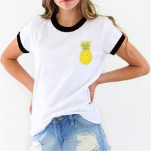 New Fashion Women clothing T shirts Pineapple Print t-shirt Women Top Short Sleeve Female Fruit tops 71621 GS