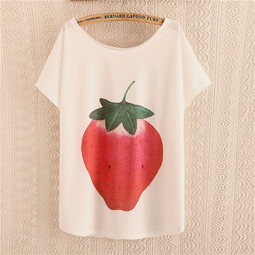 New Fashion Women clothing T shirts Strawberry Print t-shirt Women Top Short Sleeve Female Fruit tops 71685 GS