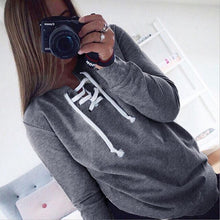 New Fashion t shirt women Lacing Up cotton Solid  Long Sleeve V Neck t-shirt women clothes tee shirt femme camisetas GS