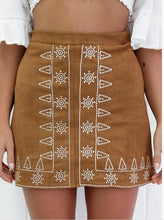 New FashionWomen Empire High Waist Embroidery Tube Suede Mini Skirt Women Black Brown Pencil Bodycon Skirts #1122Saia GS
