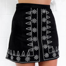 New FashionWomen Empire High Waist Embroidery Tube Suede Mini Skirt Women Black Brown Pencil Bodycon Skirts #1122Saia GS