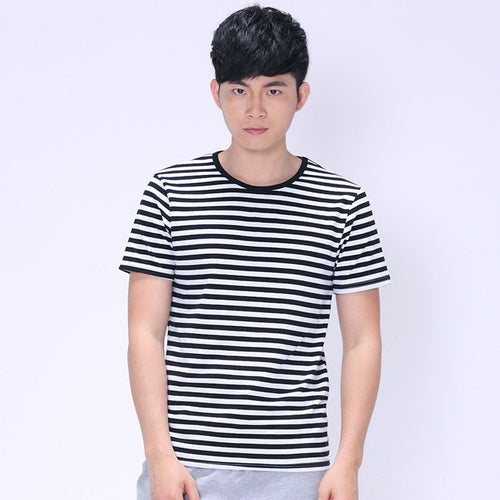 New Plus Size S-3XL T Shirt Black and White Men Short-sleeved O- Neck T-shirt Stripped t Shirt Tops 70405 GS