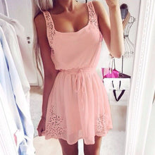 New Sexy Womens Dresses Slim Sleeveless Hollow White Women  Dress Lady 2 Color Chiffon Mini Dresses Vestidos casual GS