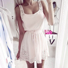 New Sexy Womens Dresses Slim Sleeveless Hollow White Women  Dress Lady 2 Color Chiffon Mini Dresses Vestidos casual GS