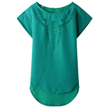New Short Sleeve Fashion T-shirts Large Size Female T shirts Floral Hollow Out Print Tops Women Chiffon t shirt 71262 GS