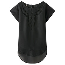 New Short Sleeve Fashion T-shirts Large Size Female T shirts Floral Hollow Out Print Tops Women Chiffon t shirt 71262 GS