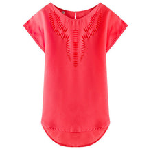 New Short Sleeve Fashion T-shirts Large Size Female T shirts Floral Hollow Out Print Tops Women Chiffon t shirt 71262 GS