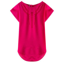 New Short Sleeve Fashion T-shirts Large Size Female T shirts Floral Hollow Out Print Tops Women Chiffon t shirt 71262 GS