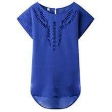New Short Sleeve Fashion T-shirts Large Size Female T shirts Floral Hollow Out Print Tops Women Chiffon t shirt 71262 GS