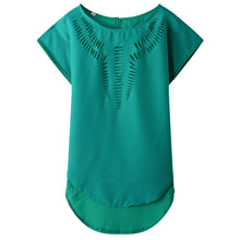 New Short Sleeve Fashion T-shirts Large Size Female T shirts Floral Hollow Out Print Tops Women Chiffon t shirt 71262 GS
