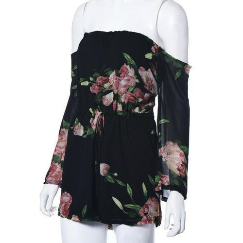 New  Sexy jumpsuit for women Off Shoulder 2 Color Floral Jumpsuit Women Short Pants Romper Overalls For Women GS