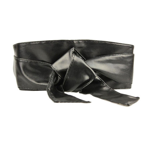 New Women Girdles Bowknot Decoration Solid PU Leather Women Cummerbunds Soft wide Belts for Women 6 Color GS