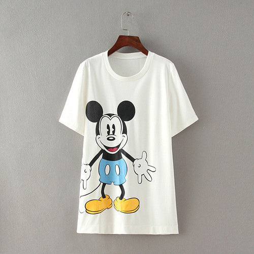 New Women T shirts Animal Mouse Print T-shirt Woman O-neck Mice Top Short Sleeve Female Plus Size Carton Long t shirt 71485 GS