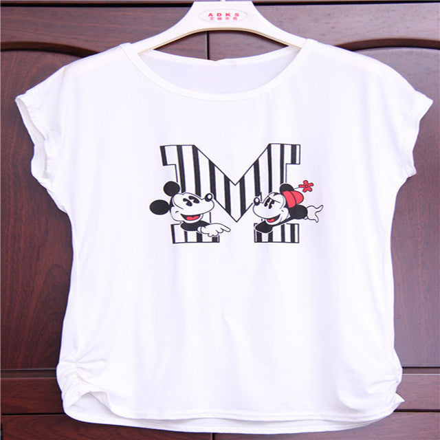 New Women T shirts Animal Mouse Print T-shirt Woman O-neck Mice Top Short Sleeve Female Plus Size Carton t shirt 71488 GS