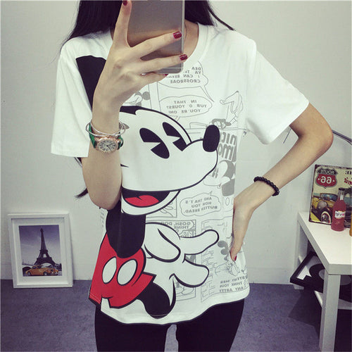 New Women T shirts Carton Letter Print T-shirt Women O-neck Top Short Sleeve Animal Mouse Female Plus Size tops 71482 GS