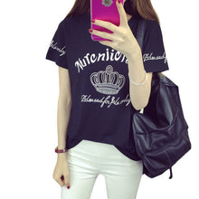 New Women clothing T shirts Letter Print t-shirt Women Crown Top Short Sleeve Female Large Size tops 71074 GS