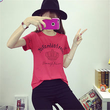 New Women clothing T shirts Letter Print t-shirt Women Crown Top Short Sleeve Female Large Size tops 71074 GS