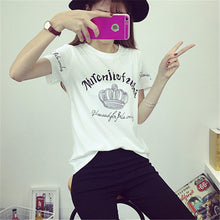 New Women clothing T shirts Letter Print t-shirt Women Crown Top Short Sleeve Female Large Size tops 71074 GS