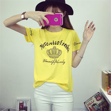 New Women clothing T shirts Letter Print t-shirt Women Crown Top Short Sleeve Female Large Size tops 71074 GS