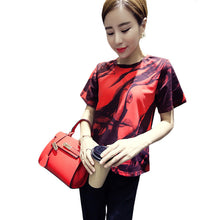 New Women clothing T shirts Print T-shirt Women O-neck Top Short Sleeve Female Black Red tops 70610 GS
