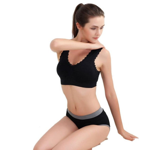 Sexy Women Bra Lace Solid Tops Breathable Padded Fitness Wire Free Bra Strappy Push Up Bras For Women GS