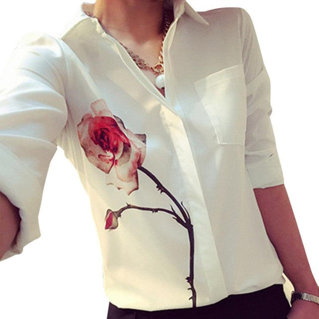 Women Sexy Turn-down collar Floral Office Lady Blusas women chiffon blouses blouse ropa mujer feminina camisa GS