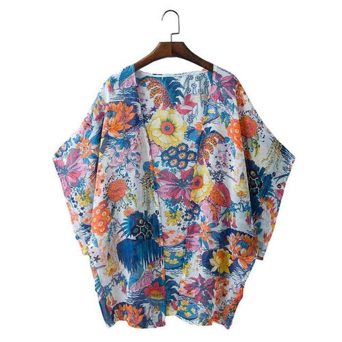 New Design Tops Women Shawl Floral Print Kimono Beachwera Covers up Chifon women blouses GS