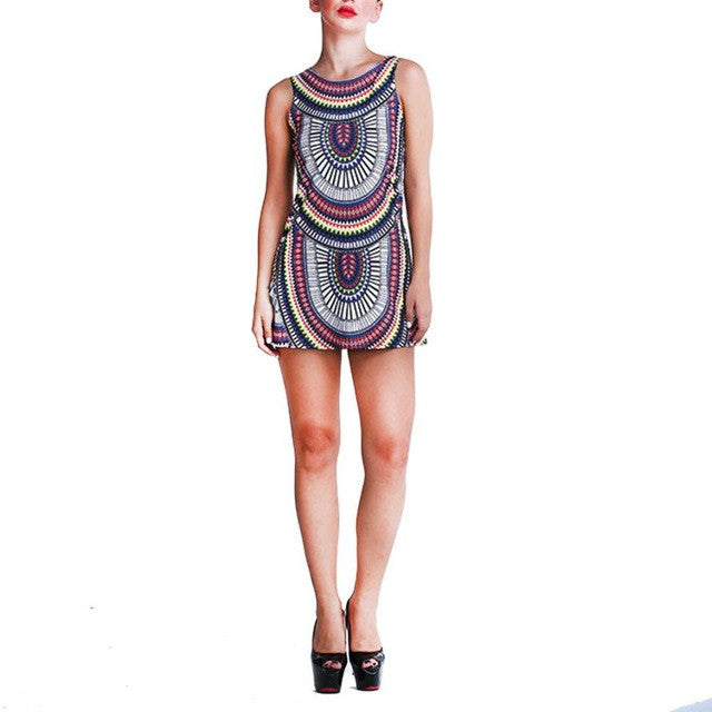 Dresses For Women Bohemian Style O Neck Sleeveless Printed African Dresses For Women Casual Mini Dress Women Robe GS