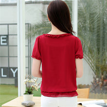Summer Female Short-sleeve Chiffon Shirt Loose Plus Size Women Ruffled Neck Blouse Summer Casual Tops Hot  31122 GS
