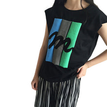 Summer New Women T-shirt Fashion Letter M Print Sleeveless Women Casual Tops Tees College Wild Girl T Shirt 71186 GS