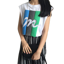 Summer New Women T-shirt Fashion Letter M Print Sleeveless Women Casual Tops Tees College Wild Girl T Shirt 71186 GS