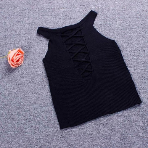 Style Women black crop top Elasticity Sleeveless knitting Solid 3Color tank tops 6 sizes blusas top mujer crop GS